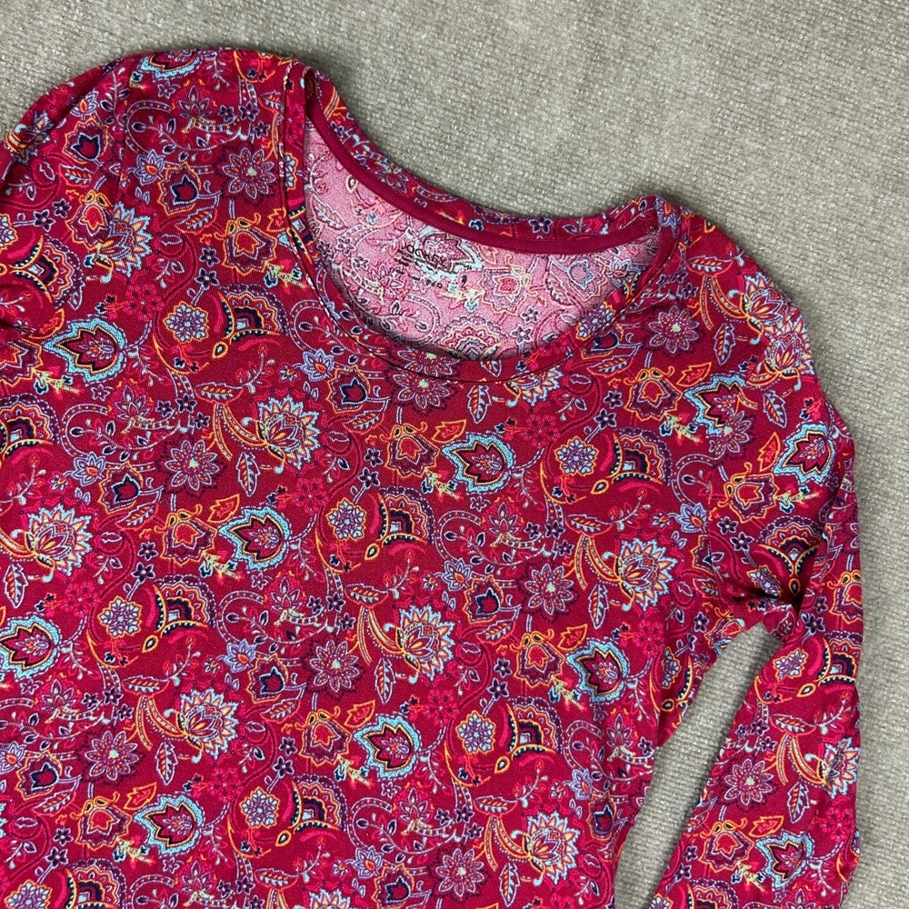 Jockey Blouse Top Womens XL Red Multi Paisley Floral Print Stretch Round Neck